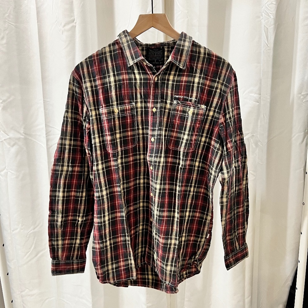 Vintage Firetrap Plaid With Elbow and Back Shoulder Patch Button Down Shirt